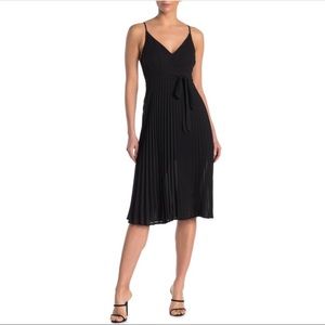 4 Hearts Pleated Chiffon Dress Black Tie Waist Spaghetti Straps Midi Size Large